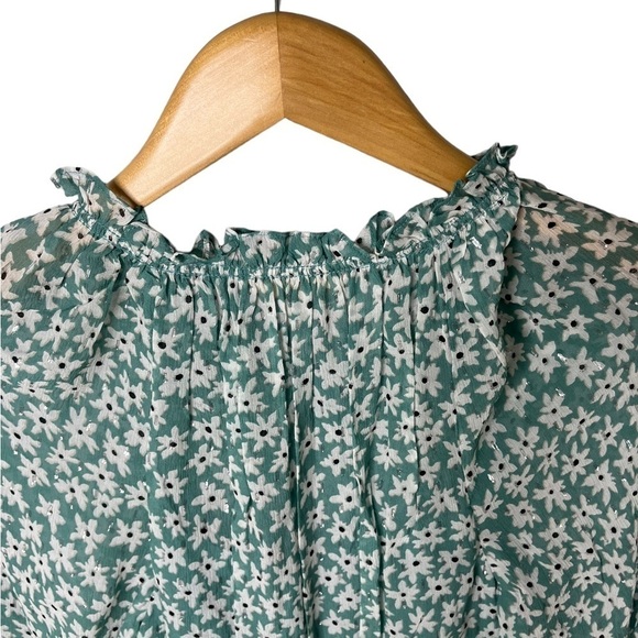 Rebecca Taylor Floral Silk Dress Smocked Waist Metallic Accents Green Size Small - Picture 8 of 10
